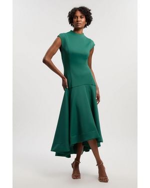 Karen Millen Scuba Dipped Ruffle Hem Woven Maxi Dress - Green
