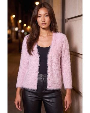 Roman Fluffy V-Neck Cardigan - Pink