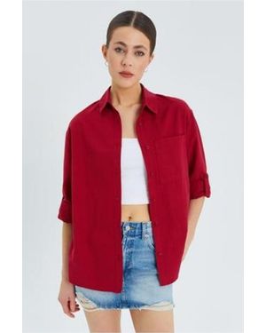 MixRay Long Sleeve Button-Up Shirt With Pocket - Red