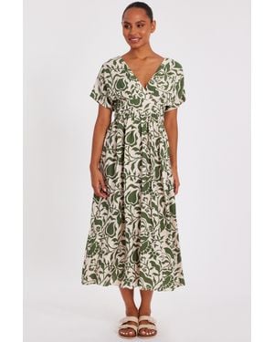 Quiz Tropical Print Midaxi Dress Cotton - White