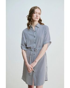 GUSTO Striped Shirt Dress - Blue