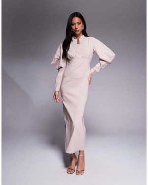 DASKA Structured Balloon Sleeve Maxi Dress - Grey