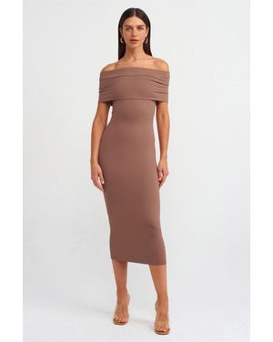 Dilvin Off-Shoulder Bodycon Midi Dress - Red
