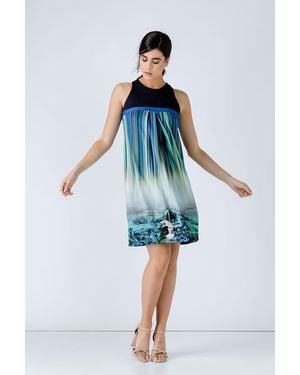 Conquista A Line Print Dress - Blue