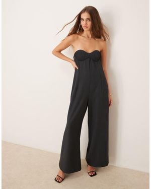 ASOS Bandeau Pleated Bust Wide Leg Jumpsuit - Natural