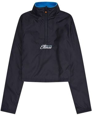 Ellesse Natrlich Solid Patterned Quarter Zipper Fleece Jacket - Blue