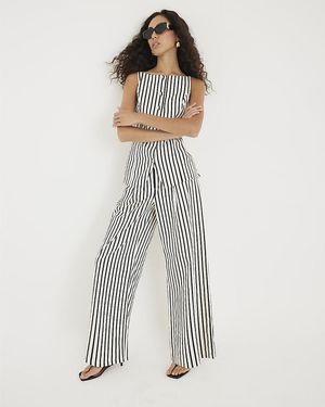 River Island Wide Leg Trousers Stripe Cotton - White