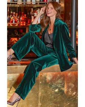 Sosandar Emerald Luxe Velvet Blazer - Blue