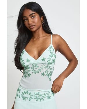 Boohoo Beaded Sequin Tie Back Cami - Blue