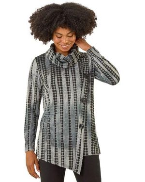 Roman Cowl Neck Buttoned Top - Grey