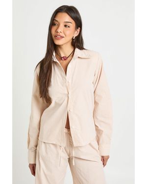 Boohoo Cotton Poplin Stripe Oversized Shirt - Natural