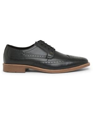 Lambretta Stockton Leather Lace-Up Shoes - Black