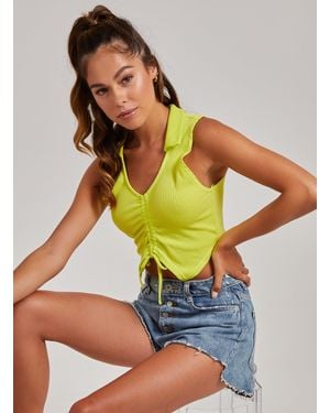 Pink Vanilla Gathered Collar Neck Rib Top - Green