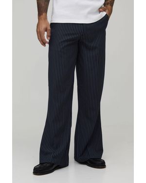 BoohooMAN Pinstripe Slim Flared Tailored Trousers - Blue