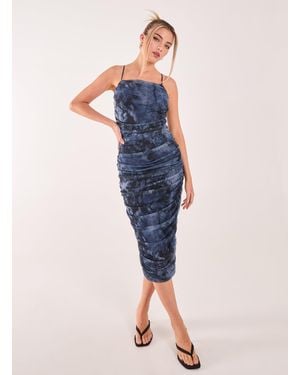 Pink Vanilla Distressed Mesh Racer Midi Dress - Blue