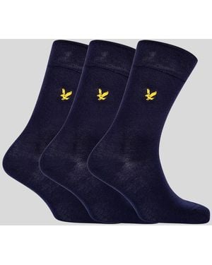 Lyle & Scott 3 Pack Basic Socks With Eagle Embroidery - Blue