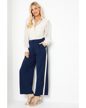 Wallis Petite Contrast Side Stripe Straight Leg Trousers - Blue
