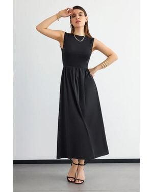Hiccup Sleeveless High-Neck A-Line Maxi Dress - Black
