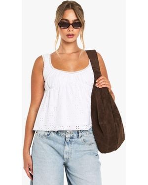 Boohoo Broderie Frill Strap Milkmaid Top - White