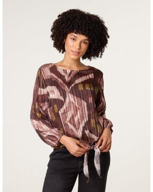 Blue Vanilla Tie Knot Metallic Chiffon Blouse - Brown