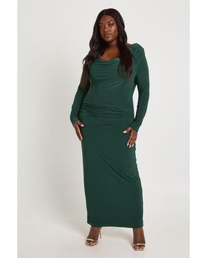 Boohoo Plus Slinky Bardot Column Maxi Dress - Green