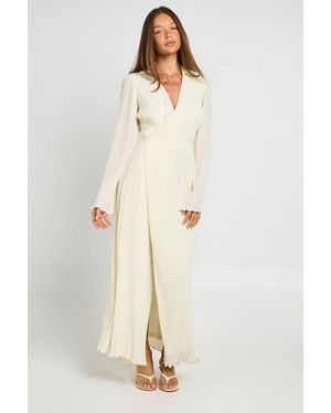 Boohoo Premium Plisse Wrap Front Maxi Dress - Natural