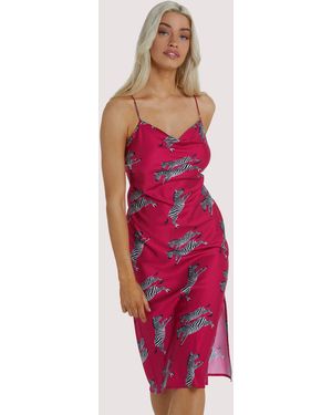 Kilo Brava Cowl Midi Slip Zebra Dress - Red