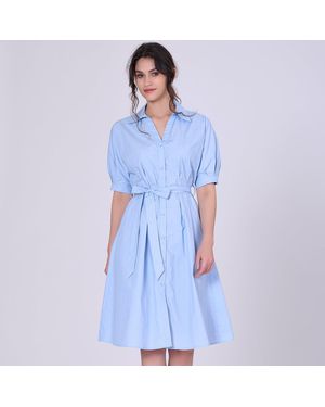S&J Weekends Katoenen Shirtjurk Met Gezwollen Mouwen - Blauw