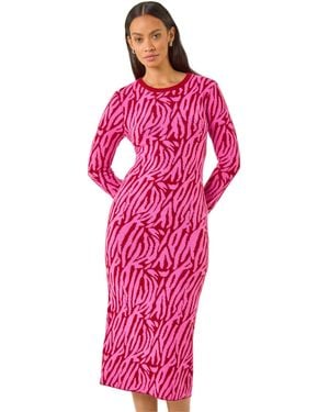 D.u.s.k Animal Print Knit Midi Dress - Red