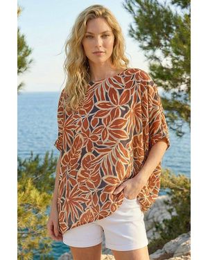 Roman Floral Buttoned Back Top - Red