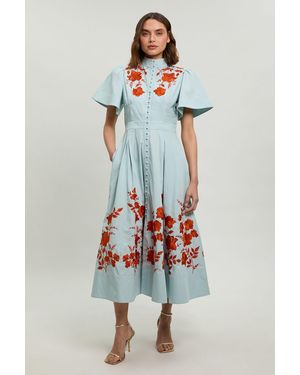 Karen Millen Embroidered Detail Pintuck Waist Shirt Dress - White