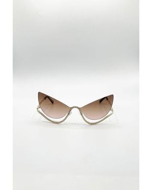 SVNX Butterfly Dimante Rimless Sunglasses - White