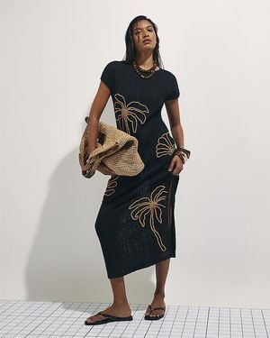 River Island Midi Dress Knit Beaded Beach Cotton - Black