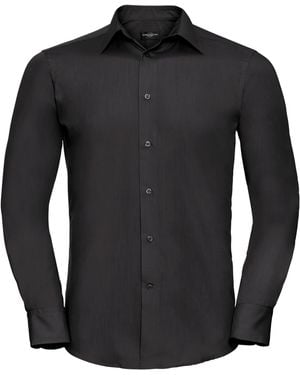 Russell Collection Long Sleeve Poly-Cotton Easy Care Tailored Poplin Shirt - Black
