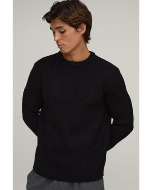 BoohooMAN Regular Fit Ribbed Knitted Jumper - Black