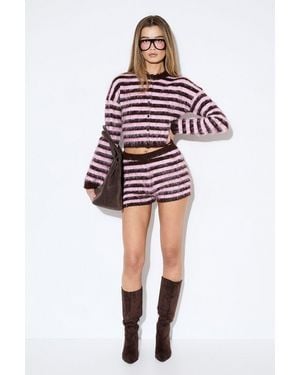 MissPap Brushed Stripe Knitted Hot Pant - Red