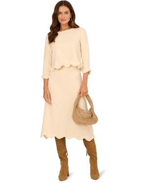 Adrianna Papell Pull On A-Line Jumper Midi Skirt With Wavy Fringe Hem - Metallic