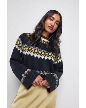 Warehouse Oversized Fairisle Jumper - Black