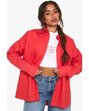 Boohoo Cotton Poplin Oversized Shirt - Red