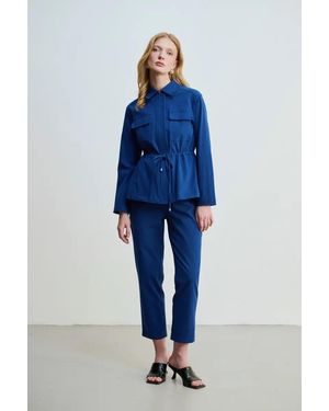 GUSTO Belted Jacket With Pockets - Blue