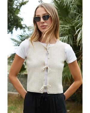 Threadbare Tie Front Knitted Vest - Natural