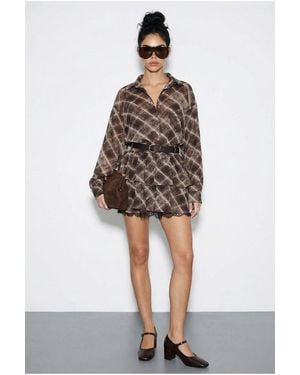 Bianco Lucci Plaid Oversized Shirt And Skirt Co-Ord - Multicolour