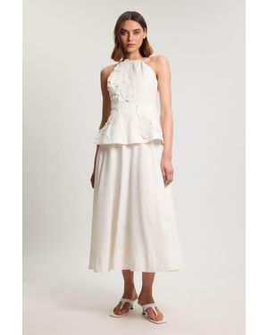 Karen Millen Cotton Linen 3D Floral Midi Dress - Natural