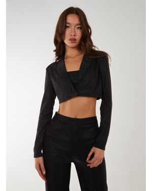 Pink Vanilla Metallic Cropped Blazer - Black