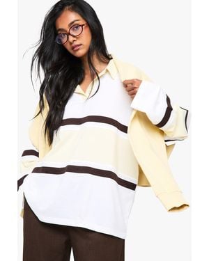 Boohoo Contrast Collared Detail Rugby Top - White