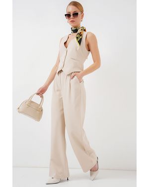 Bigdart V-Neck Buttoned Two-Piece Coord Set - Natural