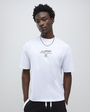 River Island T-Shirt Oversized Fit City Stacked Cotton - White