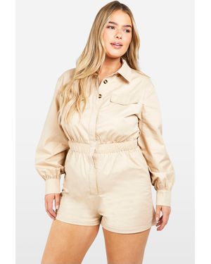Boohoo Plus Utility Long Sleeved Playsuit - Natural