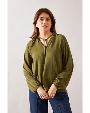 Wallis Woven Tie Neck Blouse - Green