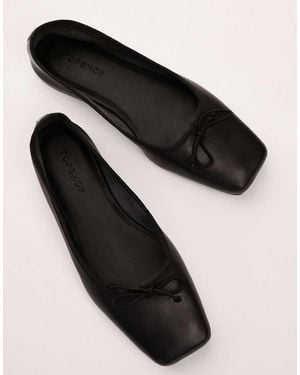 TOPSHOP Bethany Leather Square Toe Unlined Ballet Flats - Black